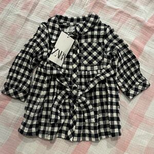 Zara Plaid Black Tie Dress 9-12 NWT